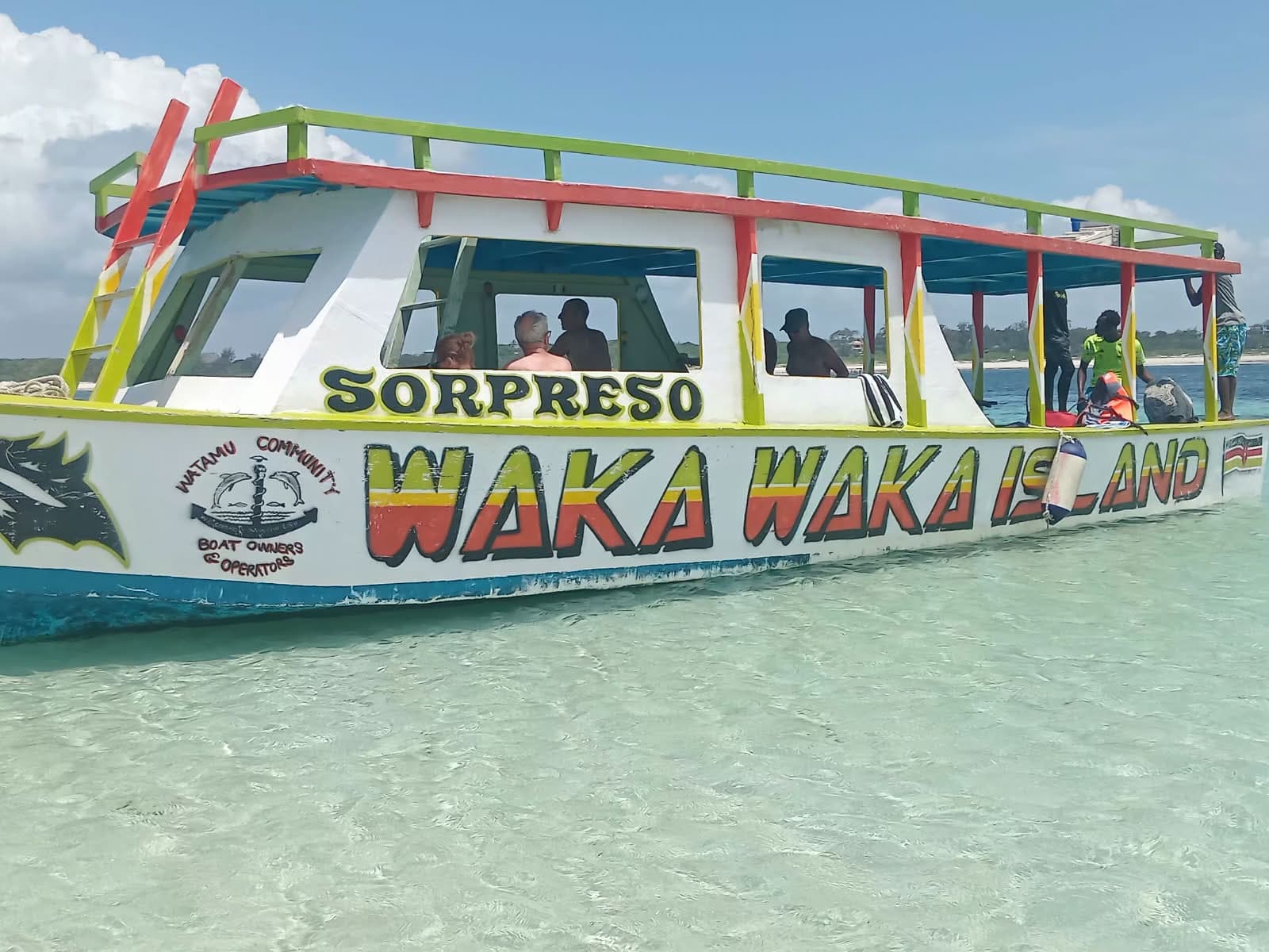 A colorful local boat anchored near Watamu Marine Park